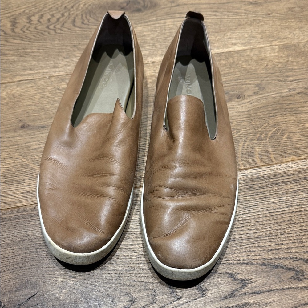 Vince Tan Leather Slip-On Loafers